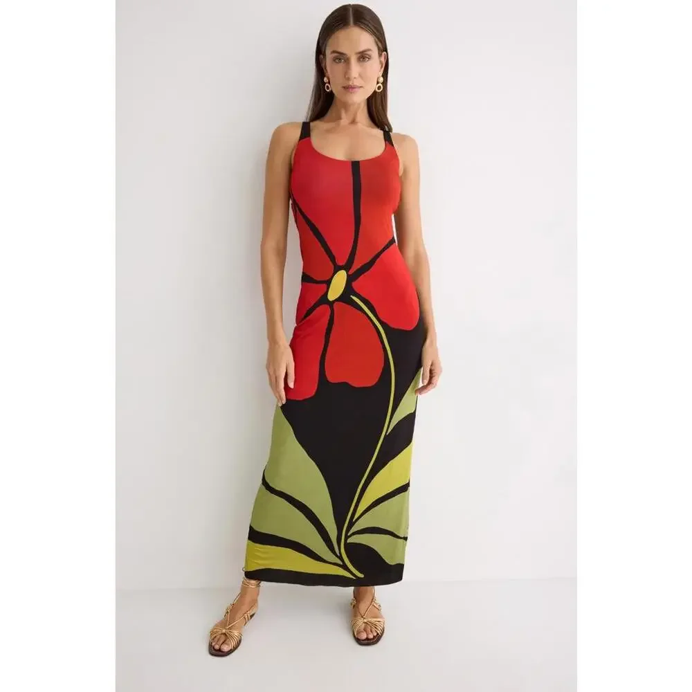 CALA de la CRUZ Solange Dress Size M Green Print Sleeveless Resort Vacation - Picture 1 of 5